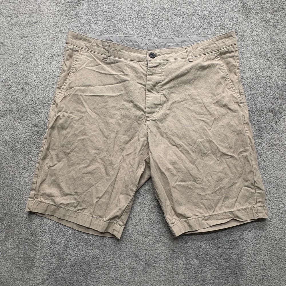 H&M Divided Shorts Men Measured 38x9 Khaki Beige Chino Flat Front Pockets Cotton
